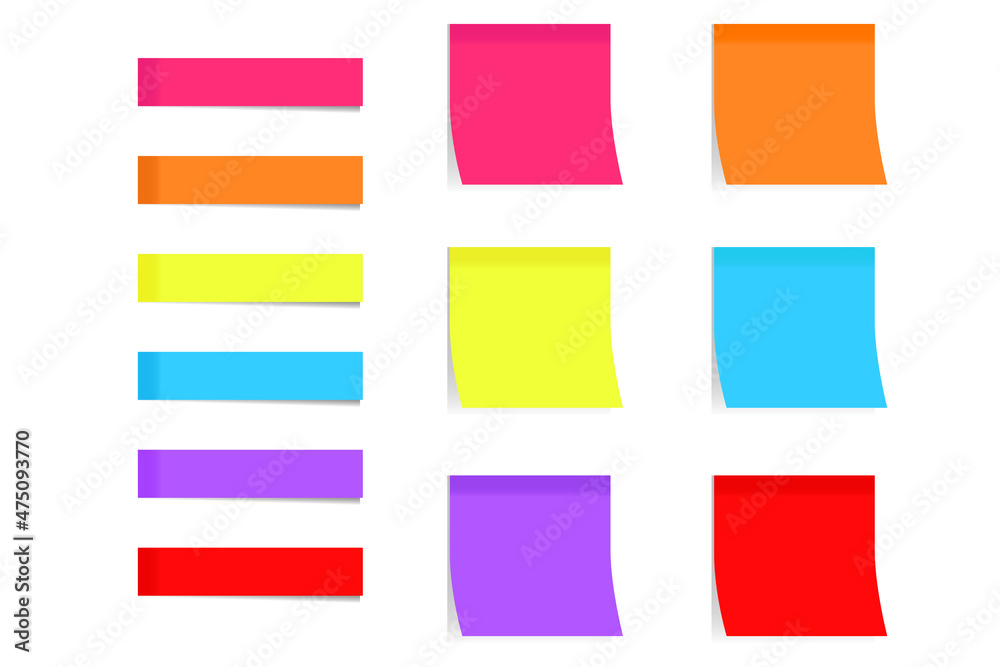 Set of colorful paper sheets isolated. Paper stickers on transparent background. Set of colorful paper sheets isolated. Paper stickers on transparent background.