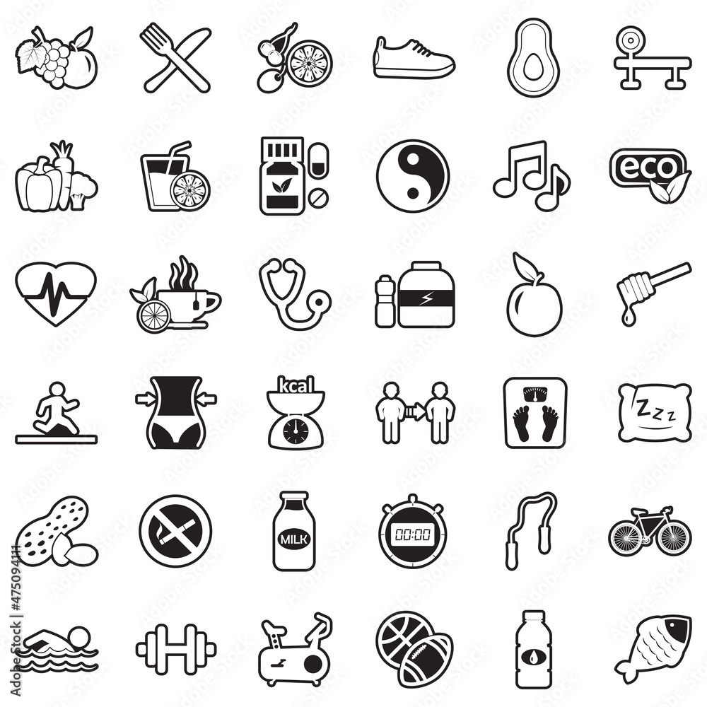 Health And Wellness Icons. Line With Fill Design. Vector Illustration. Health And Wellness Icons. Line With Fill Design. Vector Illustration.