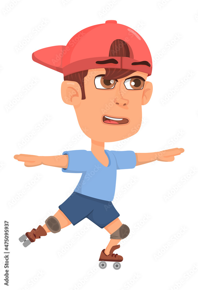 Little boy rolling on skates. Cartoon roller. Happy kid Little boy rolling on skates. Cartoon roller. Happy kid
