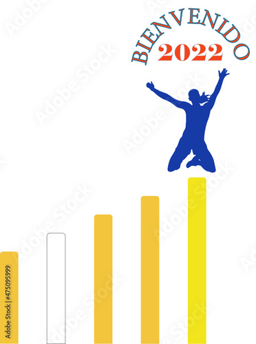 2022 nuevo año. éxitos laborales.  gráfico de barras con bienvenido 2022. Vector sin fondo, fondo transparente photo