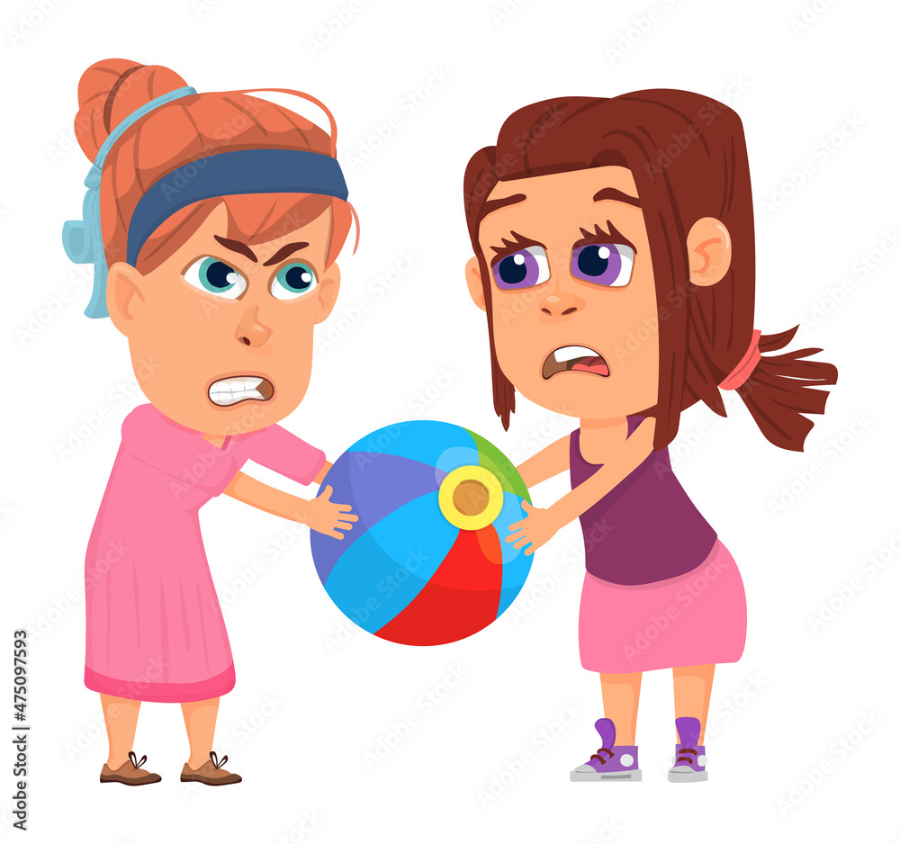 Φωτογραφία Kids fighting over toys. Bad child behavior. Angry girls.