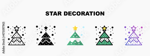 Star with tree christmas decoration icon designed in outline flat glyph filled line and gradient. Perfect for website mobile app presentation and any other projects. Enjoy this icon for your project.