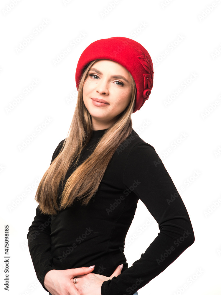 Girl in a graceful red felt hat Girl in a graceful red felt hat