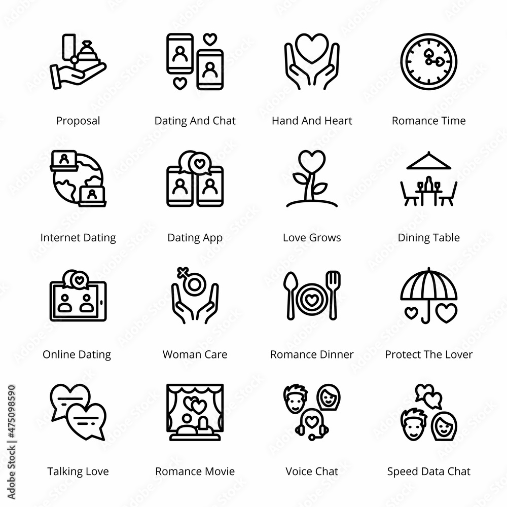 Love and Valentine Outline Icons - Stroked, Vectors