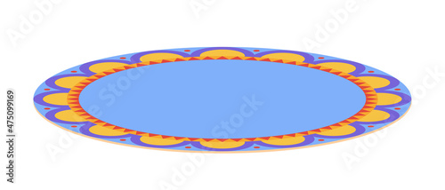 Vibrant floor mosaic semi flat color vector object. Realistic item on white. Decorative blue rug with ornamental motif isolated modern cartoon style illustration for graphic design and animation