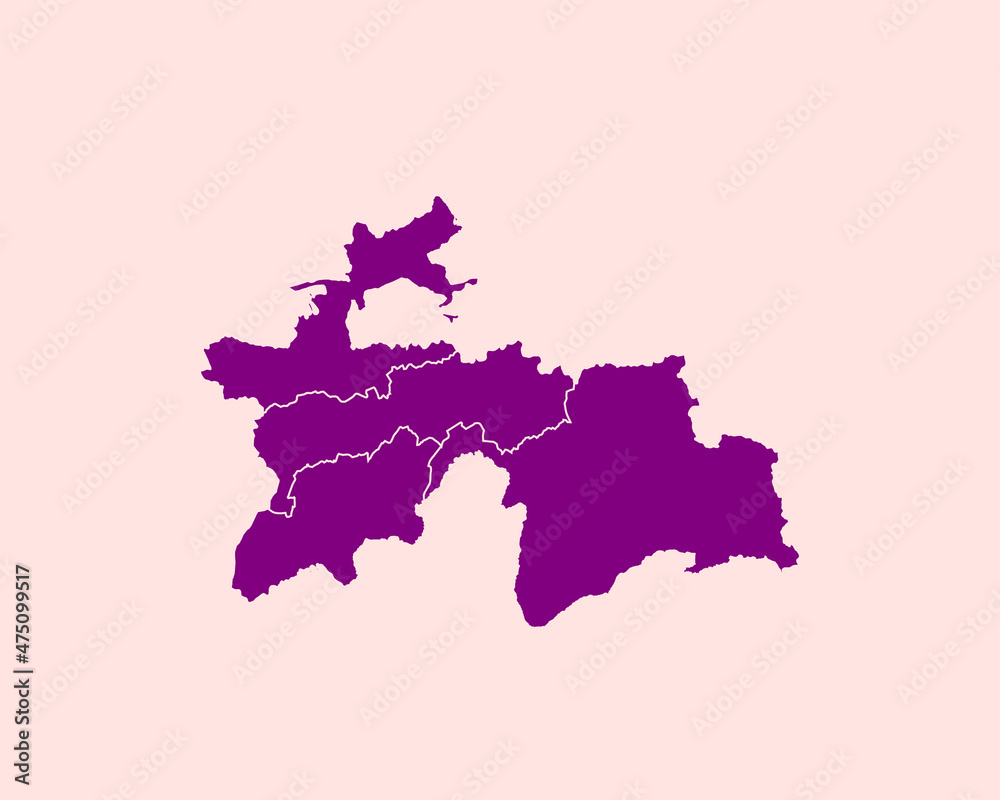 Modern Velvet Violet Color High Detailed Border Map Of Tajikistan, Isolated on Pink Background Vector Illustration
