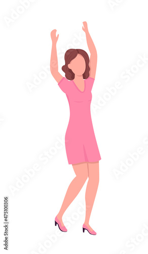 Woman in pink party dress semi flat color vector character. Dynamic figure. Full body person on white. Holiday isolated modern cartoon style illustration for graphic design and animation