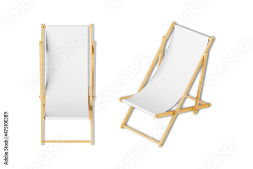 Canvastavla Folding blank wooden deckchair or beach chair mock up on isolated white backgrou