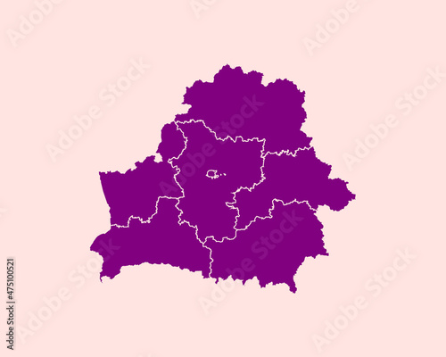 Modern Velvet Violet Color High Detailed Border Map Of Belarus  Isolated on Pink Background Vector Illustration