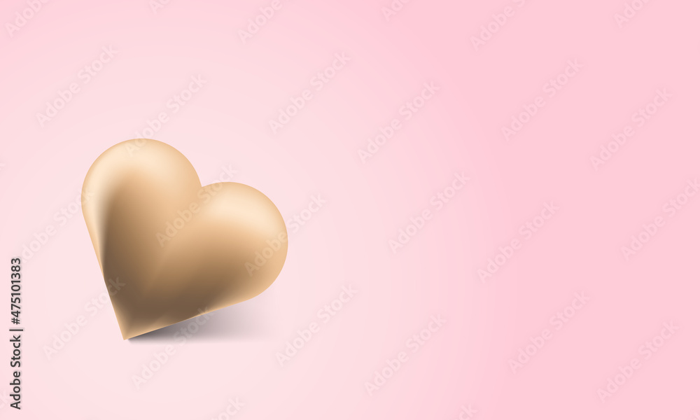 Golden heart on a light background. Valentine's day and love.