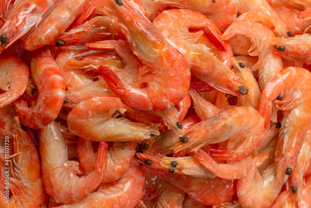 Shrimps background texture. A lot of shrimps. Cooked shrimps. Shrimps background texture. A lot of shrimps. Cooked shrimps.