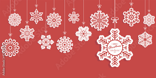 hanging snow star greetings banner for christmas time