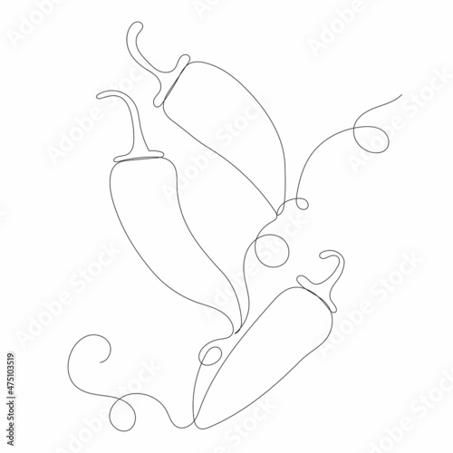 pepper, one continuous line drawing, sketch, vector