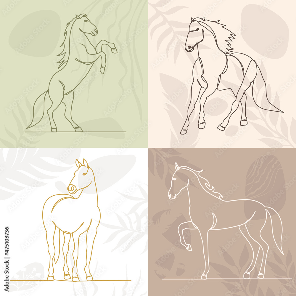 horse one line drawing on abstract background, vector horse one line drawing on abstract background, vector