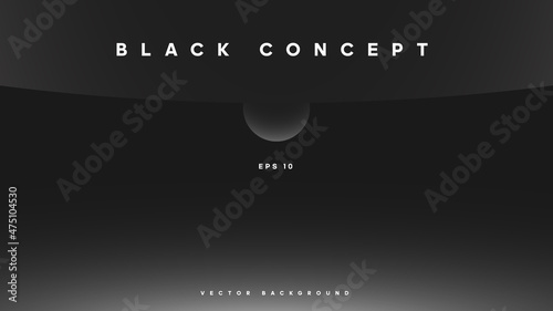 Minimalist black background with a heavenly body and light glow. Dark wallpaper design for banner, science or art exhibition, poster, placard, brochure, presentation, etc. Vector