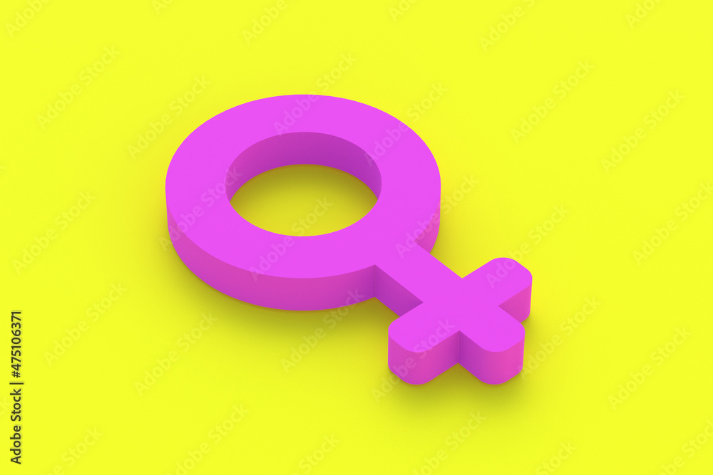 Female sex sign. Gender symbol on yellow background. 3d render Female sex sign. Gender symbol on yellow background. 3d render