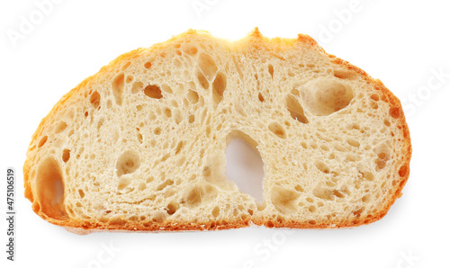 Slice of sodawater bread isolated on white, top view