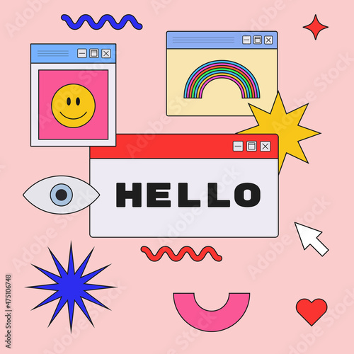 Cute Trendy Hello Greeting Illustration Vector Design.