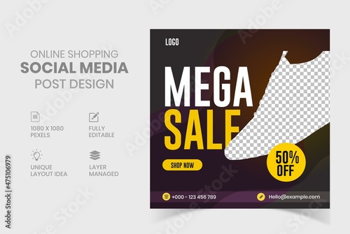 Shoe sale banner, shoe sale social media post template design, shoe marketing ad banner vector template design for online shop promotion.