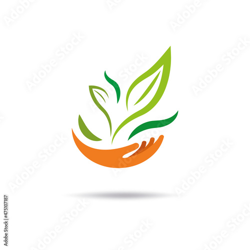 Vector sign friendly environment, hand and leaf logo template