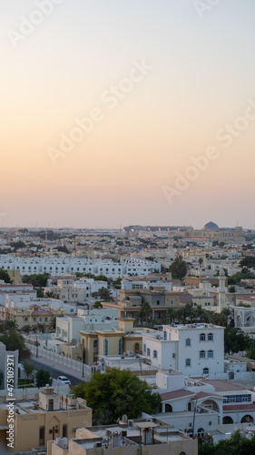 doha city bird view during the day time , onaiza residential area.