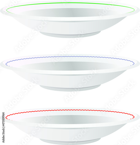 Set of white plates with different decoration