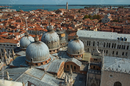 View of Saint Mark's Basilica from Campanile di San Marco, Venice, Veneto region, Italy, Europe © kstipek