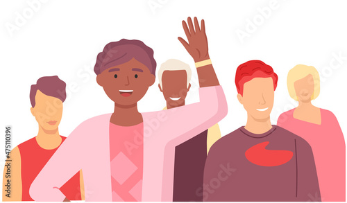 Multiethnic group of people standing together community and togetherness concept, diversity portrait. Characters men and women isolated on white. Crowd community. Social diversity friends or relatives