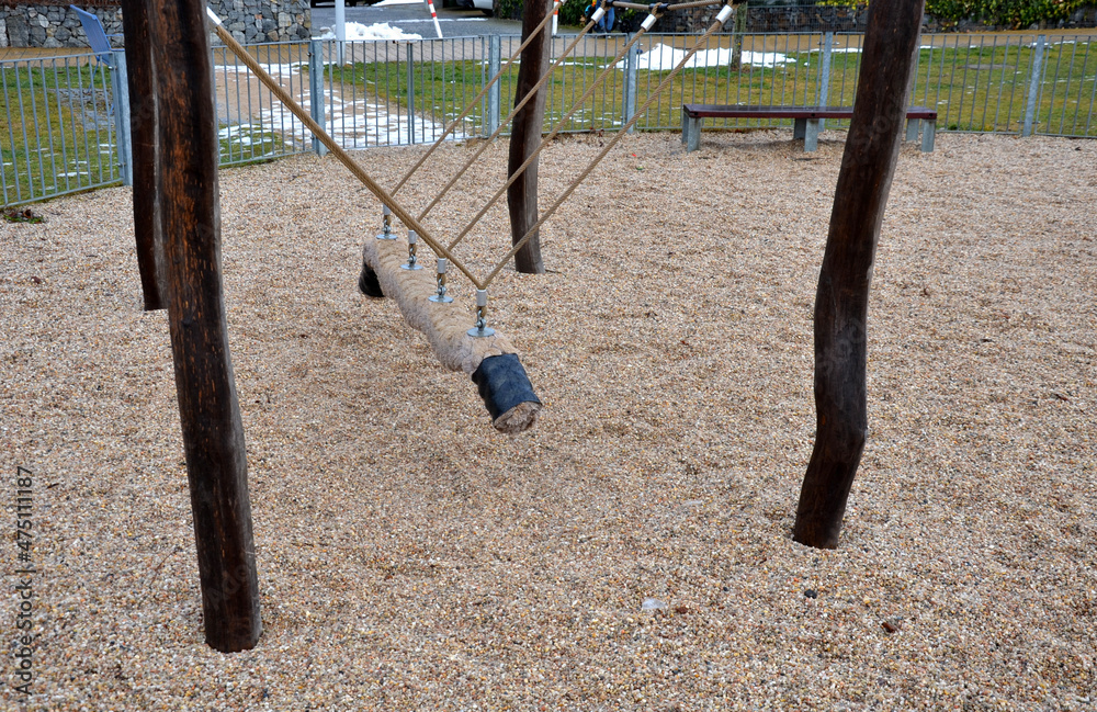 round rocking chair, hammock made of hemp ropes with support between ...