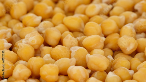 Boiled chickpeas close up. Process cooking snack with chickpeas