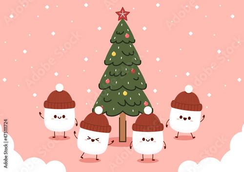 Marshmallow cartoon. marshmallow character design. Marshmallow vector. Christmas tree cartoon vector.