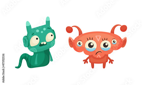 Cute monsters set. Cartoon funny mutants with various face expression vector illustration