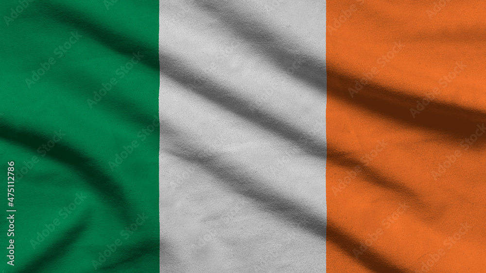 Irish flag on wavy fabric.