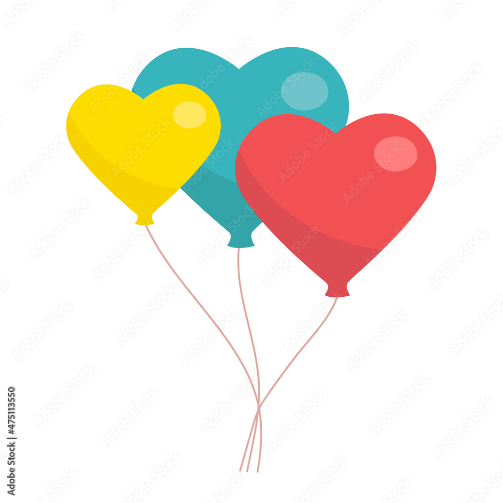 Vector illustration. Colored balloons in the shape of heart. Flat style. 

