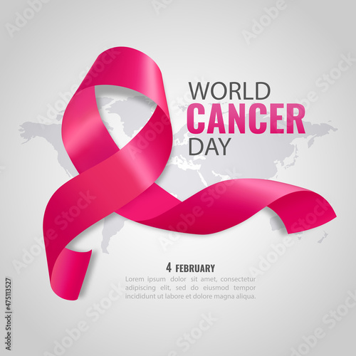 Vector illustration of World Cancer Day. Banner with cancer ribbon.
