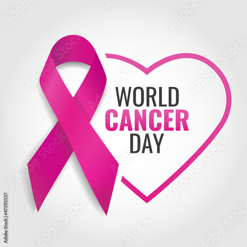 Vector illustration of World Cancer Day. Banner with cancer ribbon.

