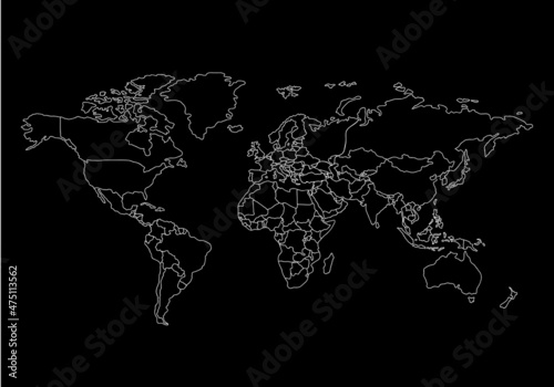 Outline of Political world map. Linear design. Vector illustration. 