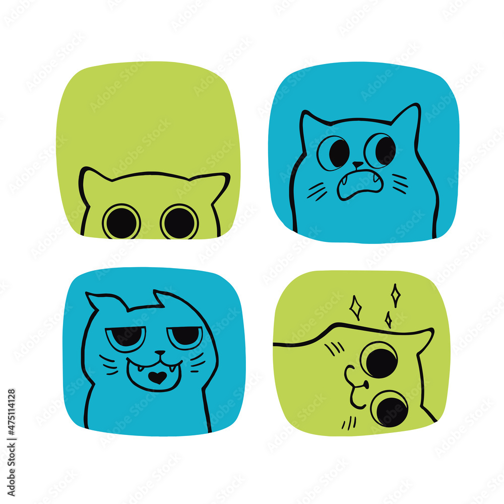 Hand drawn sketch style cat characters faces