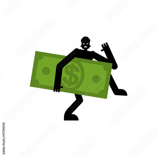 Thief stole Money. burglar stole cash. robber carries dollars. Abduction of savings