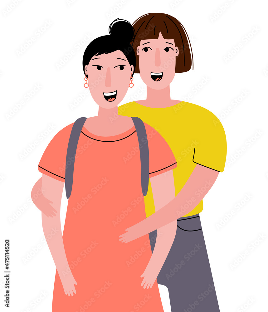 Happy women hugging. Lesbian interracial couple. lgbt family Happy women hugging. Lesbian interracial couple. lgbt family