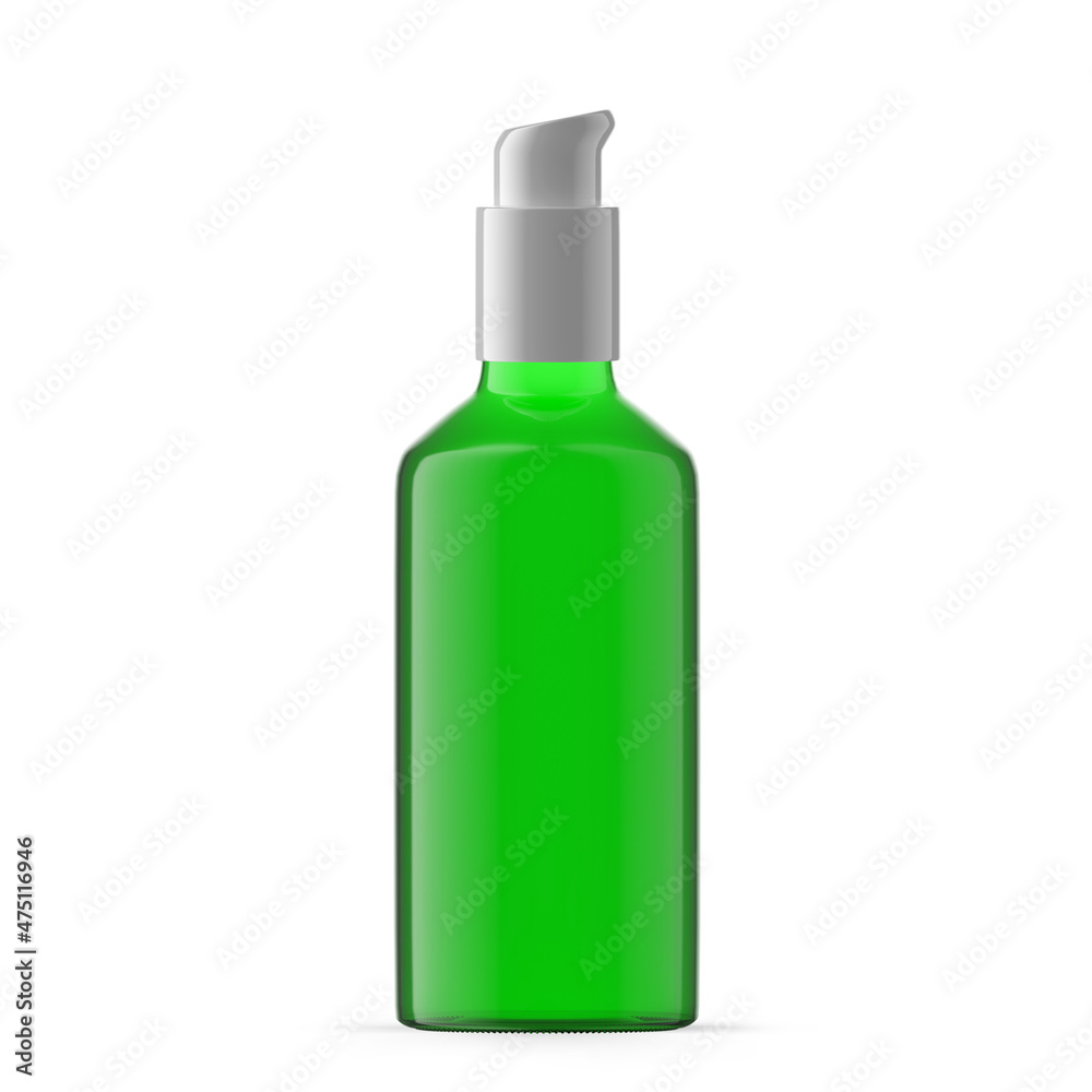 100ml 3 oz green glass pump bottle. Isolated 100ml 3 oz green glass pump bottle. Isolated