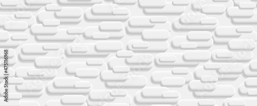 Futuristic white abstract background. Straight convex horizontal bar shaped lines creating 3d volume texture