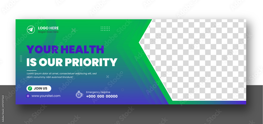 Fototapeta premium Medical healthcare social media timeline cover and web banner template. Healthcare Social Media web Banner Template. Medical doctor healthcare social media web banner and cover design.