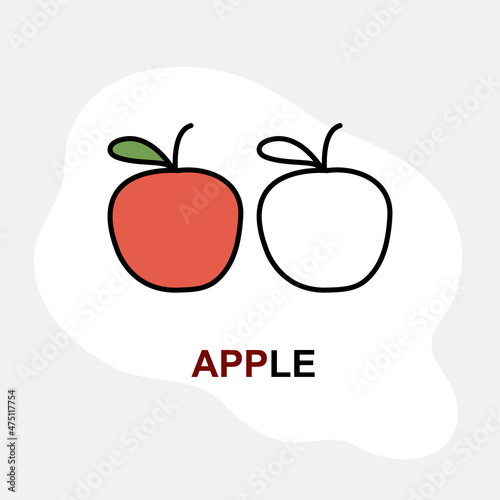 Apple line icon and colored vector art illustration