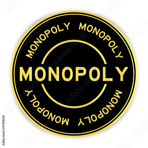 Black and gold color round label sticker with word monopoly on white background