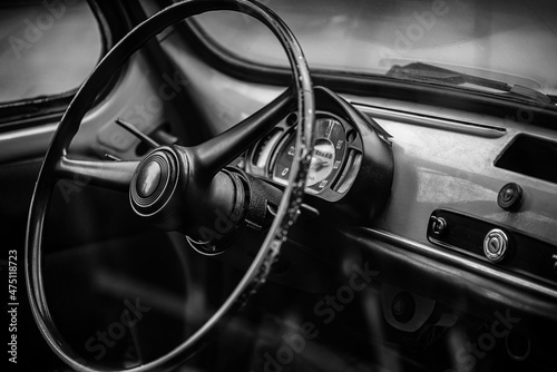 wheel and control panel of old retro car © Gioia