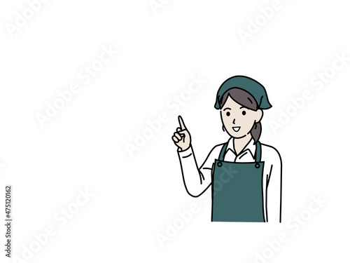 説明するスーパーの店員　話す　女性　従業員　アルバイト　フリーター　レジ係