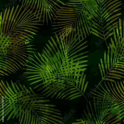Tropical pattern  Exotic print  watercolor palm leaves seamless vector background.  Leaves of palm tree jungle print on brush stains