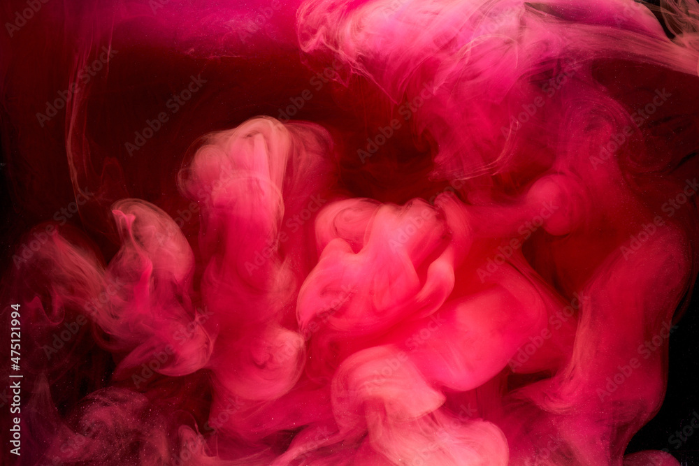 Pink smoke on black ink background, colorful fog, abstract swirling touch ocean sea, acrylic paint pigment underwater Pink smoke on black ink background, colorful fog, abstract swirling touch ocean sea, acrylic paint pigment underwater