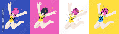 Happiness - happy people jumping in the air cheerfully